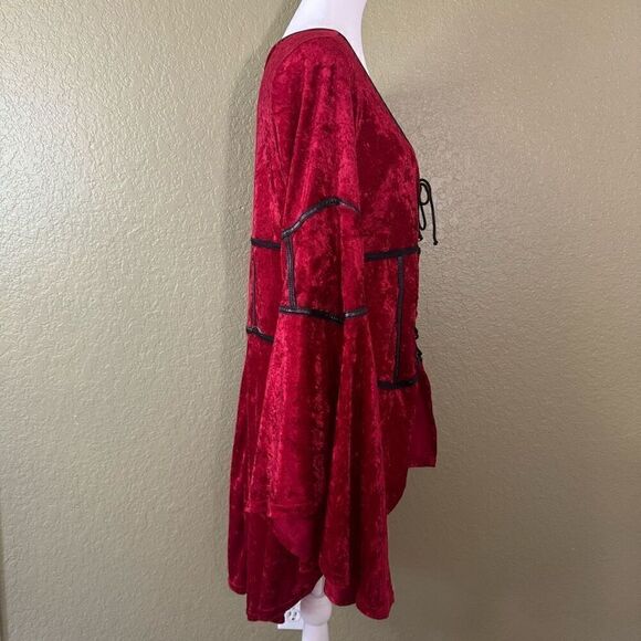 Y2K Lip Service Womens 2X Bell Sleeve Corset Front Gothic Top Red Velvet Vampire - Picture 3 of 8